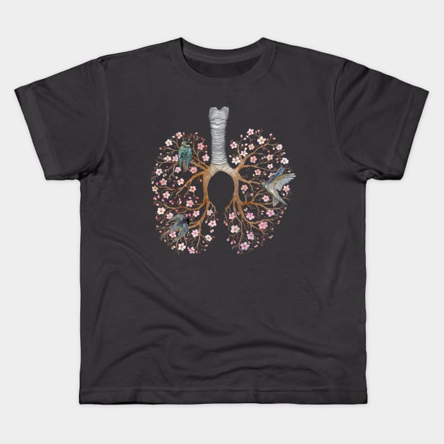 Blooming Lungs: Human Anatomy, Floral Cherry Blossom, Anti Virus Kids T-Shirt by OssuariumFloreus 